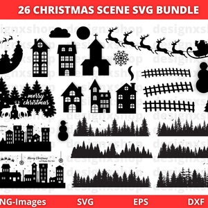 Cena de Natal de Inverno SVG, Cena de Inverno SVG, Vila de Natal SVG, Natal Svg, Rena svg, Cena de Natal, Arquivos de corte de silhueta