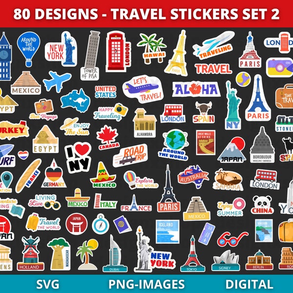 Reisstickers | Avontuur-svg | Reizen-svg | Digitale stickersbundel | Inspirerende stickers | Afdrukbare stickers | Zomerstickers PNG