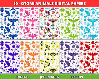 OTOMI Papers, Mexican Otomi Digital Paper, Fiesta Paper| Otomi Pattern, Mexican Otomi Clipart, Mexico clipart, Colorful Mexican Flowers
