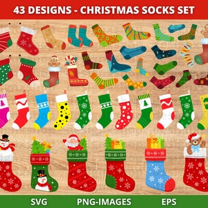 Christmas Socks Clipart: 43 Knitted Socks Designs (Digital Download)