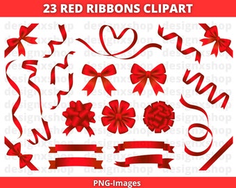 Red Ribbon Clipart | Bows & Frames, PNG Images (Commercial Use, Instant Download)
