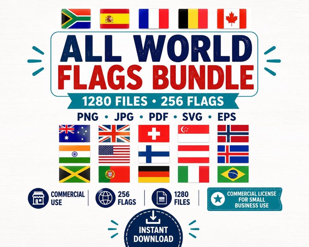 World Flags SVG Bundle - 256 Country Flags Clipart, International Flags ...