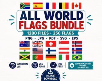 World Flags SVG Bundle - 256 Country Flags Clipart, International Flags Cricut Cut Files, Commercial Use Instant Digital Download