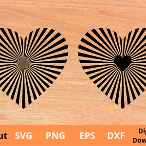 Illusion d'optique coeur, fichier coupé pour silhouette, camée et Cricut, format SVG, eps, Dxf et Png, illustrateur, abstrait, téléchargement immédiat