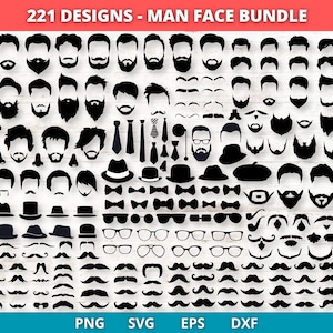Uomo con barba SVG, Volto di uomo svg, Barbe svg, Baffi svg, Hipster svg, Cappello svg, Gentiluomo svg, Papillon svg, Nastro svg, Occhiali da sole svg