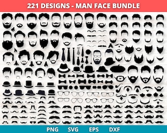 Man Face SVG Bundle: Beard, Mustache, Hipster Designs (Digital Download)