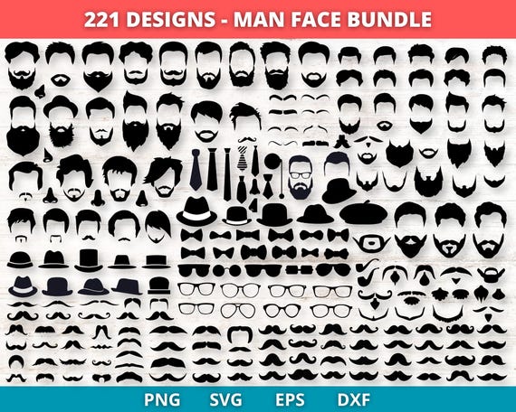 Beard Man SVG, Man face svg, Beards svg, Mustache svg, Hipster svg, Hat svg, Gentleman svg, Bow Tie svg, Ribbon svg, Sunglasses svg
