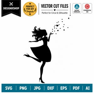Modische Frau SVG, Stilvolle Frau SVG-Schnittdatei für Cricut Silhouette, Romantische Frau, Modebewusstes Mädchen, Schicke Dame, Valentinstag SVG