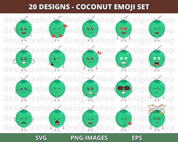 Coconut Clipart, coconut Svg, Fruit Clipart, Cute Coconut PNG, Kawaii emoji Svg, Fruits Svg, Summer clipart, Coconut Expression