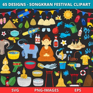 ソンクラーン祭りのクリップアート、タイのクリップアート、タイの祭り、祭りの楽しみのクリップアート、ソンクラーンの日のクリップアート、タイの祭り、PNG および SVG ファイル