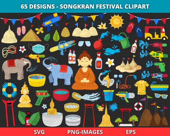 Songkran festival clipart, Thailand clipart, Thai festival, Festival fun clipart, Songkran day clipart, Thailand Festival, PNG and SVG Files