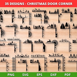 Christmas door corners svg, Christmas scene svg, Laser cut, Christmas glowforge, Door corner eps, Christmas vector, Christmas home decor svg