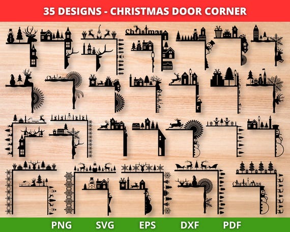 Christmas door corners svg, Christmas scene svg, Laser cut, Christmas glowforge, Door corner eps, Christmas vector, Christmas home decor svg