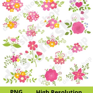 Pink Flower Clipart, Pink Floral SVG and PNG, Floral Clipart, Wreath ...
