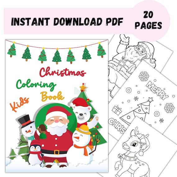 Christmas Coloring Book, Coloring Card, X-mas, Christmas Activity Book, Activity Pages Printable PDF, Kids Fun Book, Digital Download