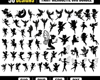 58 Fairy Silhouette SVG Bundle | Fairy SVG Cut Files for Cricut & Silhouette | Fairy PNG Eps Dxf | Fantasy Clipart Bundle | Commercial Use