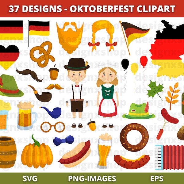 Oktoberfest Clipart, Germany clipart, German Flag SVG, Octoberfest Svg, Festival clipart, German kids clipart, Instant Download SVG and PNG