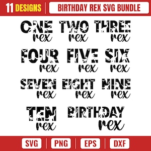 Birthday Saurus SVG Bundle | One Rex Two Rex Three Four Five Six Seven Eight Nine Ten Dinosaur Birthday SVG | Cricut Cut Files