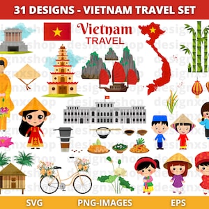 Vietnam clipart, Vietnamese clipart, reizen clipart, Aziatische clipart, schattige kinderen clipart, traditionele kostuums, Instant Download SVG en png