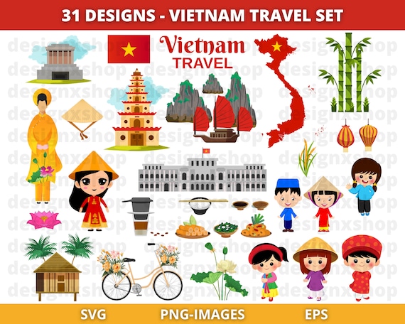 Vietnam clipart, Vietnamese Clipart, Travel Clipart, Asian clipart, cute kids Clipart, Traditional costumes, Instant Download SVG and PNG