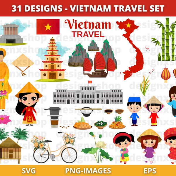 Vietnam clipart, Vietnamese Clipart, Travel Clipart, Asian clipart, cute kids Clipart, Traditional costumes, Instant Download SVG and PNG