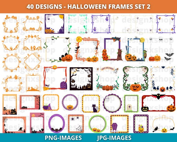 Halloween Frames Clipart, Pumpkin Frame PNG, Spooky Frames, Halloween Clipart, Scrapbooking Frames, Sublimation, Halloween Frames Bundle