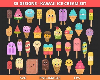 Kawaii Ice cream Clipart, Ice-cream Clipart, Lollies clipart, Candy clipart, Cute cartoon Ice cream clipart, Popsicles Clipart, SVG and PNG