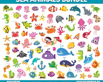 Sea Animals Clipart, Sea life clipart, Ocean Animal clipart, Sea Creatures Clipart, Under The Sea Clipart, Summer clipart, SVG and PNG
