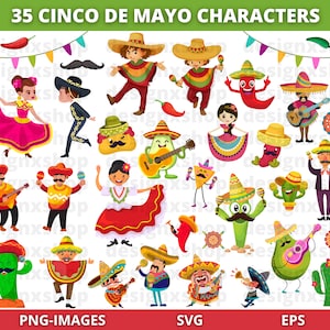 Cinco de Mayo tekens clipart, Mexico clipart, Fiesta clipart, tekens clipart, Mariachi clipart, Cinco de Mayo png en SVG,