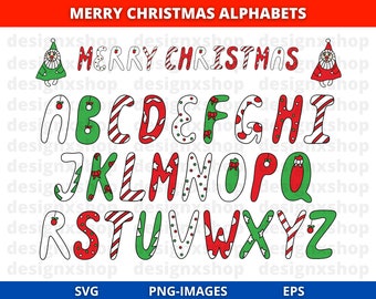 Christmas Alphabet Clipart, Holiday SVG Letters, Christmas Alphabet PNG, Decorative letters, SVG File, Instant Download
