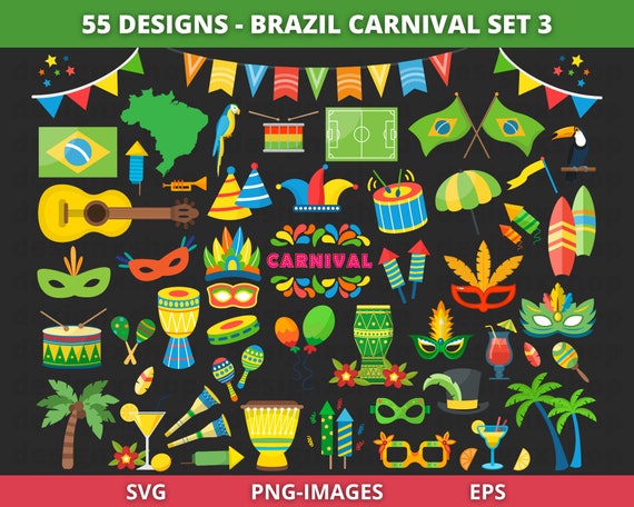Brazilian Carnival Clipart, Brazil clipart, Carnival clipart, Rio Clipart, Fiesta clipart, Brazil Travel clipart, Rio De Janeiro, SVG | PNG
