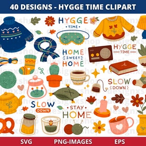 Hygge Time Clipart, Hygge clipart, Cozy Time, Winter clipart, Autumn clipart, Season clipart, Home Sweet Home, Instant Download SVG and PNG