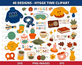Hygge Clipart, Cozy Autumn and Winter Bundle Graphics (SVG & PNG)