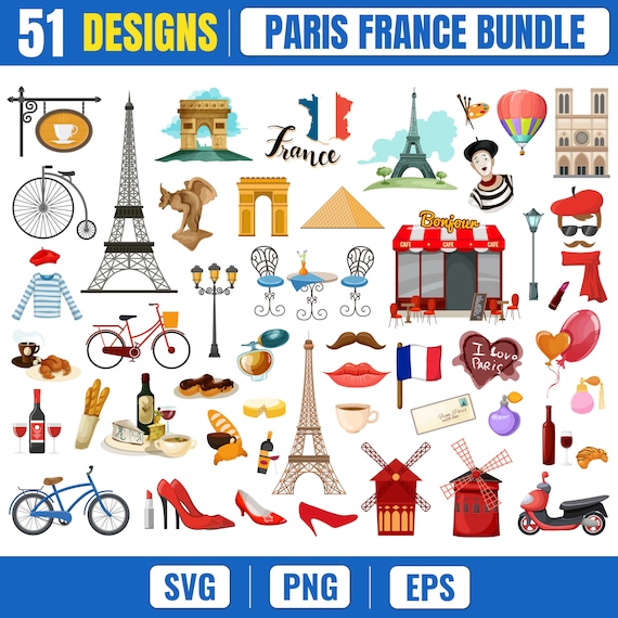 Paris France Travel SVG Bundle | Paris Clipart Bundle | 51 Paris Landmark Designs | SVG PNG Eps | Cricut Digital Download