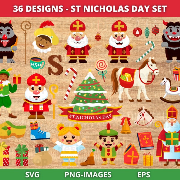 Saint Nicholas Day clipart, Sinterklaas clipart, Saint Nicholas SVG, Happy Saint Nicholas Day svg, Christmas, Sinterklaas SVG and PNG Files