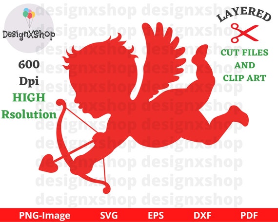 Cupid SVG, Valentine's Day Clipart, Love svg, Angel of Love Baby, Cute Cupid silhouette, Circut Cut Files, Art Bow and Arrow Flying Baby