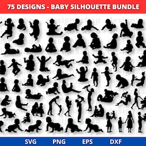 赤ちゃんのシルエット バンドル SVG、赤ちゃんのクリップアート、子供のシルエット SVG、新生児、ベビーシャワーのデザイン、赤ちゃんの SVG バンドル、カット ファイル、Cricut ファイル
