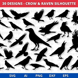 Cuervo svg, Cuervo Svg, Pájaro Svg, Siluetas de cuervo, Cuervo oscuro Svg, Cuervo Cricut, Clipart de cuervo, Clipart de cuervo, Paquete de svg de pájaro
