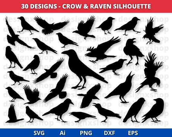 Crow svg , Raven Svg , Bird Svg, Crow Silhouettes, Dark Crow Svg , Crow Cricut , Crow Clipart , Raven Clipart, Bird svg bundle