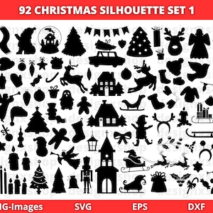 Éléments de Noël SVG | Décoration de Noël | Silhouette de Noël | Noël SVG | Bonhomme de neige Svg | Père Noël Svg | Vacances SVG | Svg hiver