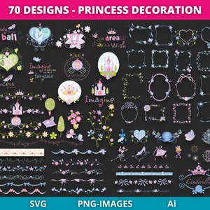 Prinses clipart, decor clipart, frame clipart, scheidingslijn bundel, slinger clipart, bloemen clipart, baby meisje clipart, SVG- en png-bestand