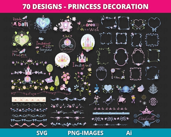 Princess Clipart, Décor clipart, Frame clipart, Divider bundle, Garland Clipart, Floral clipart, Baby Girl Clipart, SVG and PNG File