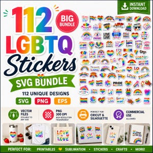 LGBTQ SVG-bundel, LGBT-svg, lgbt-stickers, Pride-svg, Gay Pride-svg, lgbt-citaten svg, regenboogsvg, Gay svg, digitale bestanden svg en png