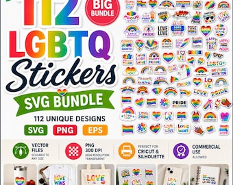 LGBTQ SVG バンドル、LGBT svg、Lgbt ステッカー、プライド svg、ゲイ プライド svg、lgbt 引用 svg、レインボー svg、ゲイ svg、デジタル ファイル svg および png