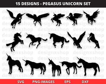 Clipart Pegasus Unicorn-silhouet: SVG en png (digitale download)