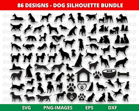 DOG SVG Bundle | Dogs silhouette | Dog Breed Silhouette | Dogs clipart | Animal Svg | Dogs svg | Paw Prints - Pet Svg - Dog House - Dog Bone