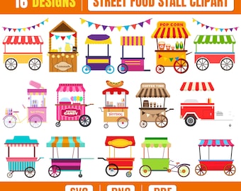 Street Food Stall Clipart, Food Cart SVG Bundle, Market Vendor Clipart, Festival Booth PNG, Food Truck Cricut Files, Digital Download