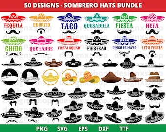 Sombrero Hats SVG Bundle: Cinco De Mayo Clipart (Digital Download)