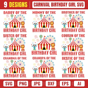 Circus Birthday Girl PNG Bundle, DIY Carnival Birthday Shirt, Matching shirts, Family Circus Birthday Tees, Birthday Party PNG, Circus theme