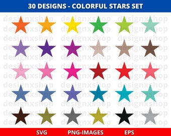 Rainbow Stars Clipart: Colorful Star SVG Bundle (Digital Download)